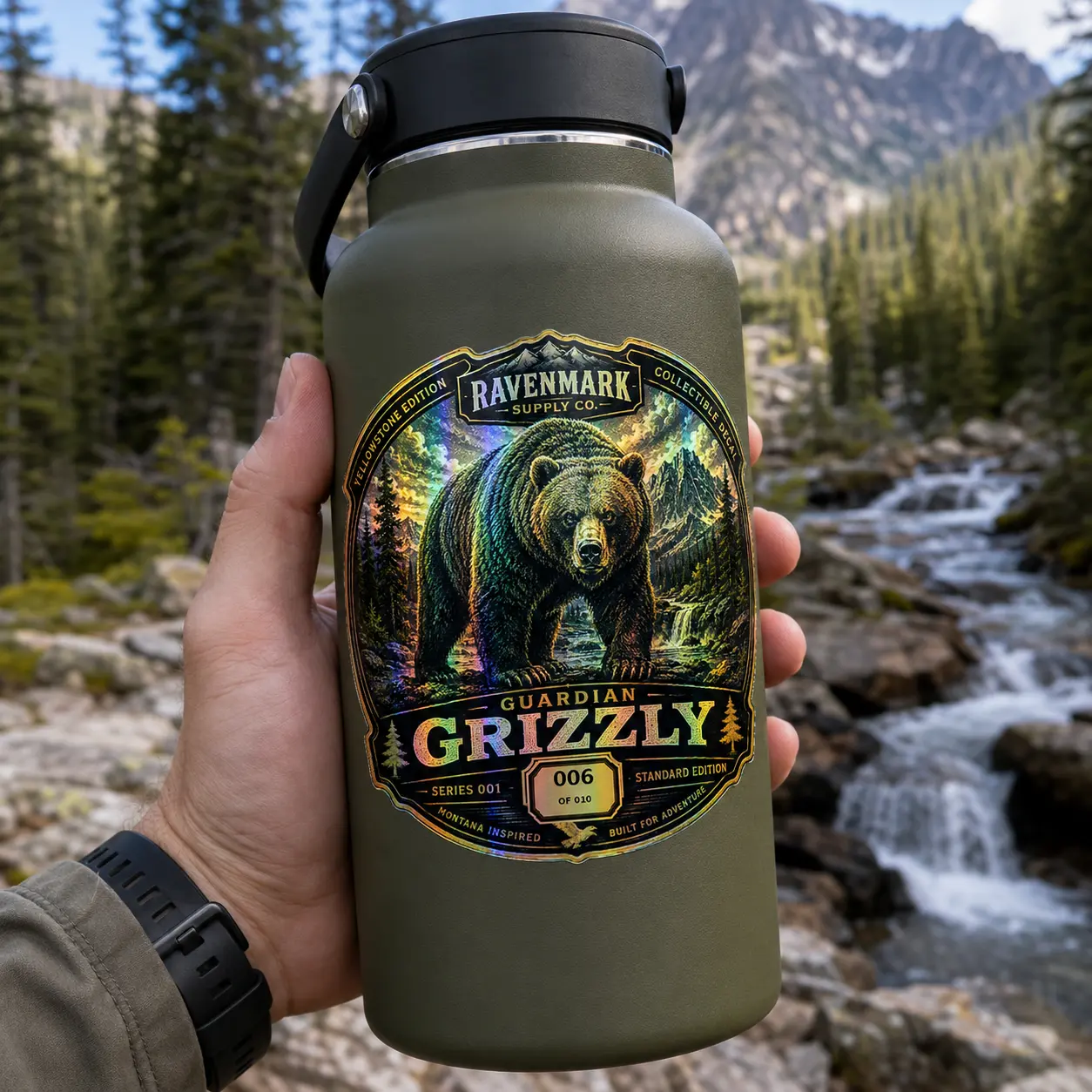 Ravenmark Guardian Grizzly Holographic Sticker Decal 006 of 010 | Montana Bear Collector Sticker | Waterproof Vinyl Decal | Laptop Water Bottle Cooler Truck Journal Sticker | Yellowstone Inspired...