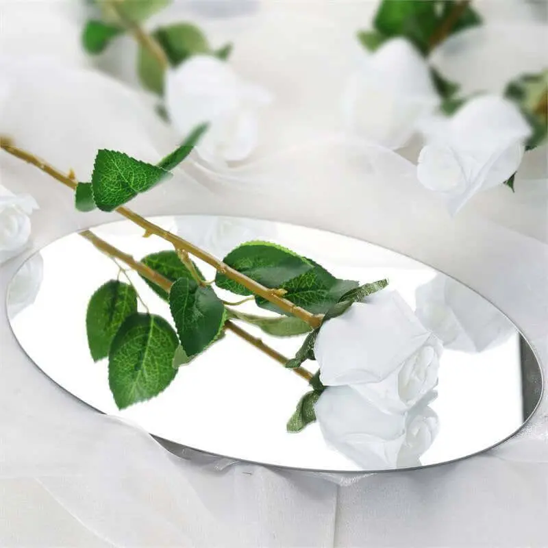 24pcs Long-Stemmed White Artificial Silk Roses, 31 in Floral Decor for Backdrops, Dress Making, Ceiling Hanging, Artificial Fake Plants