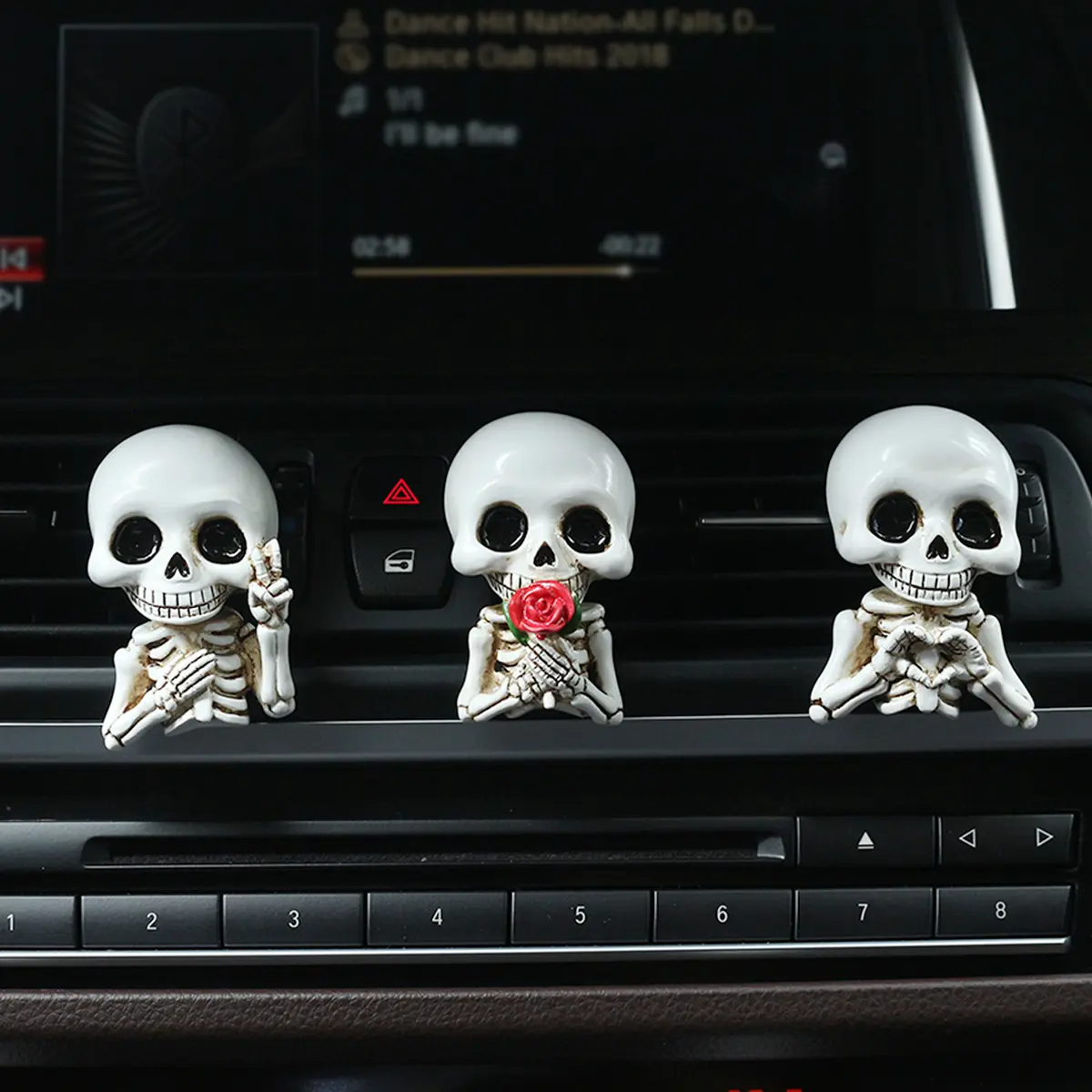 Halloween Car Decor Resin Skull Flower Sculpture Set, Romantic 2.55 Inch Skeleton Statue, Funny Air Vent Decoration Plug-In, Car Interior Decoration, Car Ornament, Car Interior Accessory, Car Interior Ornaments, Car Decorations