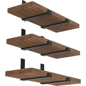 12 Inch Heavy Duty Floating Shelf Bracket, Wall Mounting Industrial Black Shelf Brackets, 1/5 Inch Thick Iron Metal Brackets for Shelves