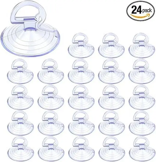 24PCS Car Glass Windshield Sunshade Suction Cups, PVC Sucker Car Window Shade Suction Cups, Pull Ring Sun Visor Suction Cup Hooks, Mini Adsorption Holder for Car Kitchen Bathroom Office