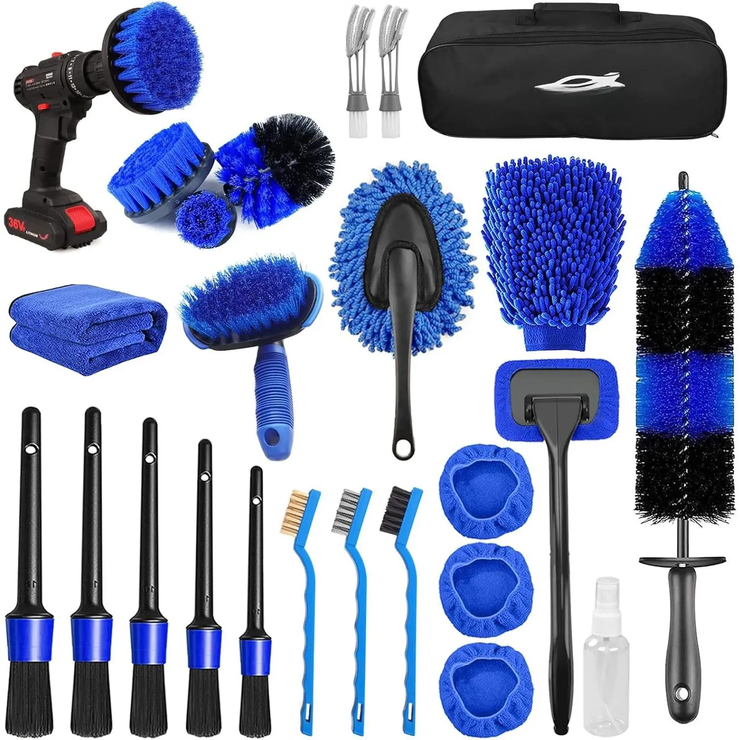 26 count  Detailing Brush Set,  Detailing Kit,  Detailing Brushes,  Cleaning Kit,  Windshield Cleaning Tool, Professional  Care kit -  Wash Brush kit for Interior Exterior Wheels