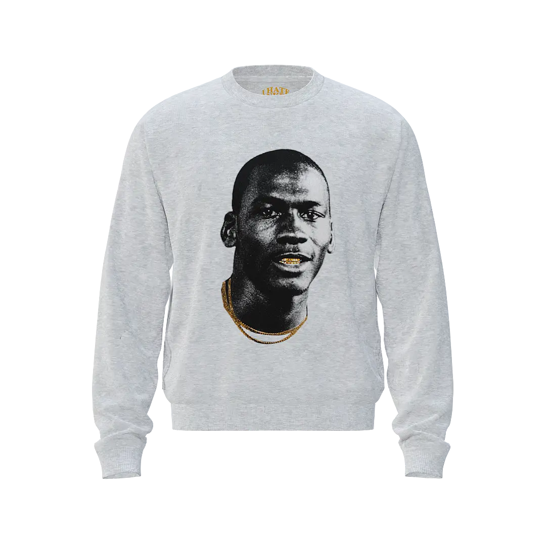 I Hate SNKRS Gold Mouth Michael Jordan Sweater Grey