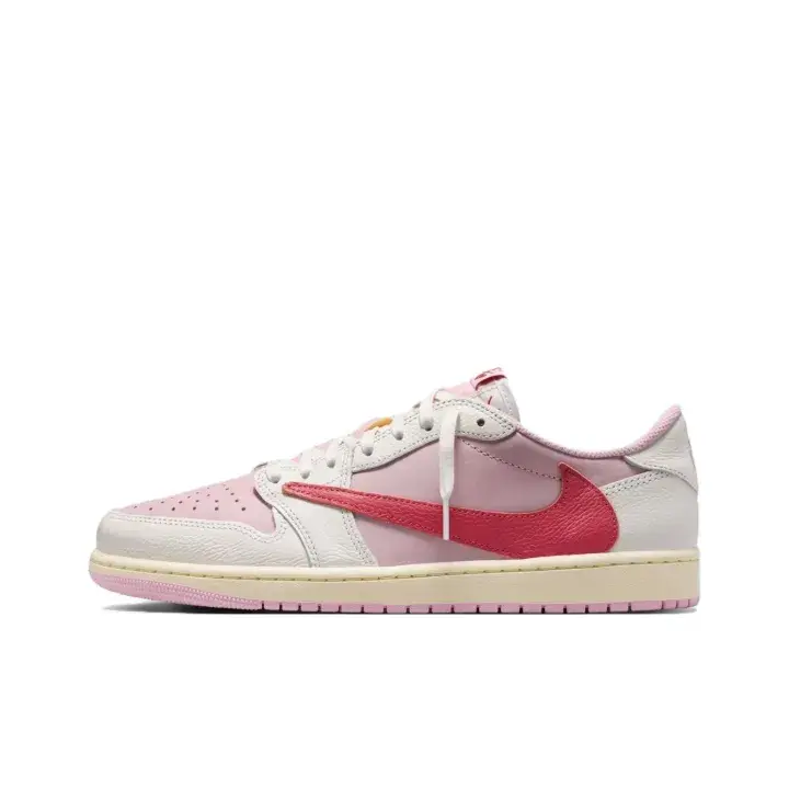 Streamlined low cut spring retro athletic shoes with smooth leather upper and striking textured red side graphic create effortlessly sweet eye catching street fits for teen and adult fashion wearers