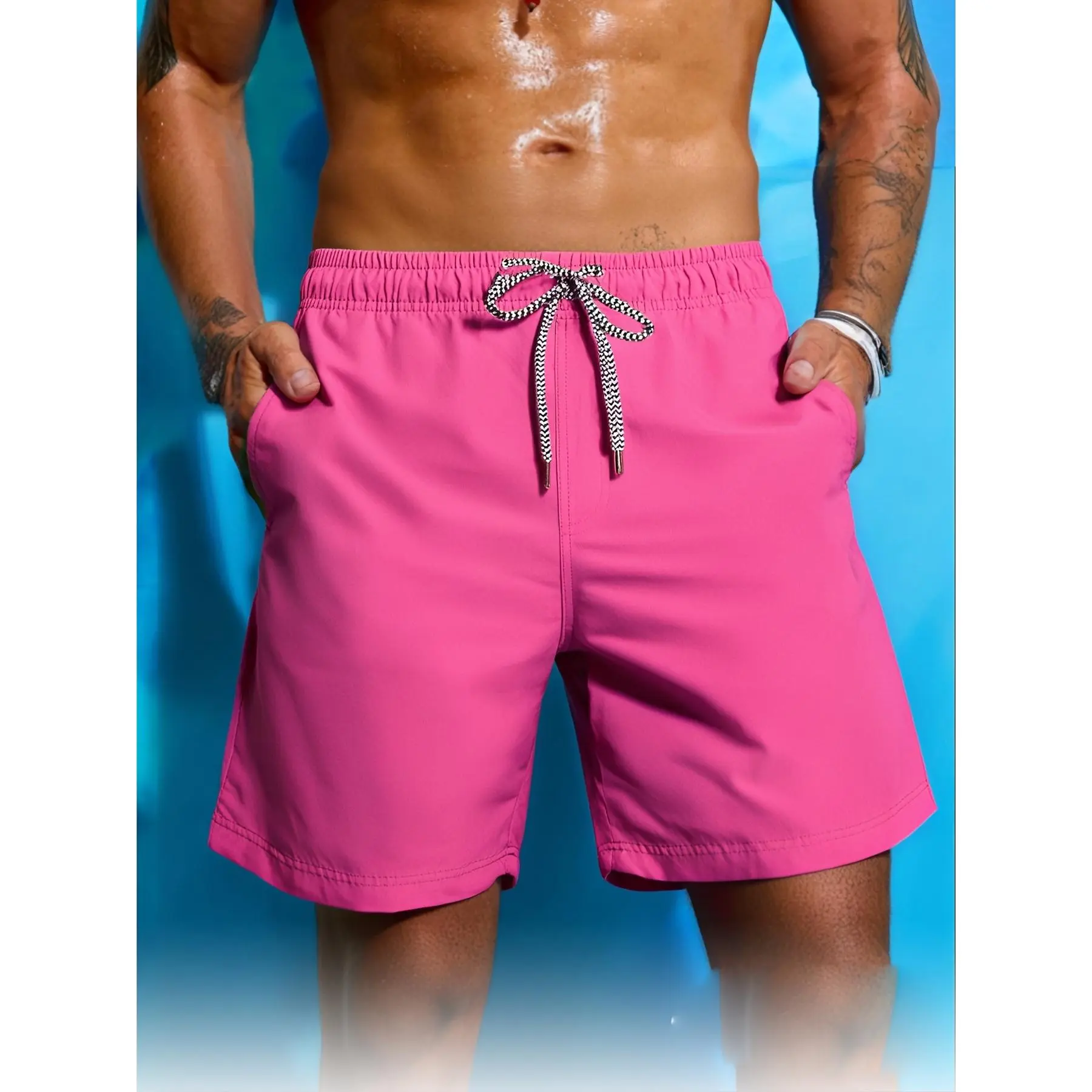 Men's Quick-Dry Swim Trunks with Mesh Lining - Loose Fit Elastic Waist Drawstring Beach Shorts, Vibrant Yellow Solid Color , Water Sports, Casual Swimwear, Lightweight Shorts, Athletic Swimwear, Vacation Essentials