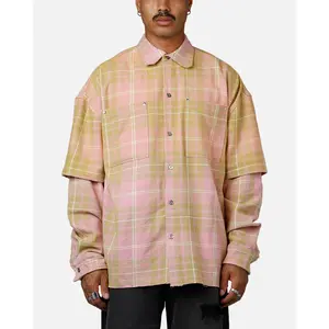 MNML Dip Fade Flannel Shirt Pink