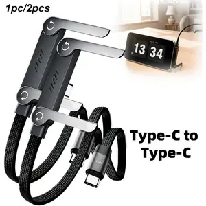 2pcs 240W Fast Charging Cable Foldable Phone Holder 2-in-1 Foldable Electronic Data Cable with Type-C Connector USB Power Mode High Output Power for Cellphone iPhone 17 16 15, Samsung, Xiaomi, Oppo phones Folding