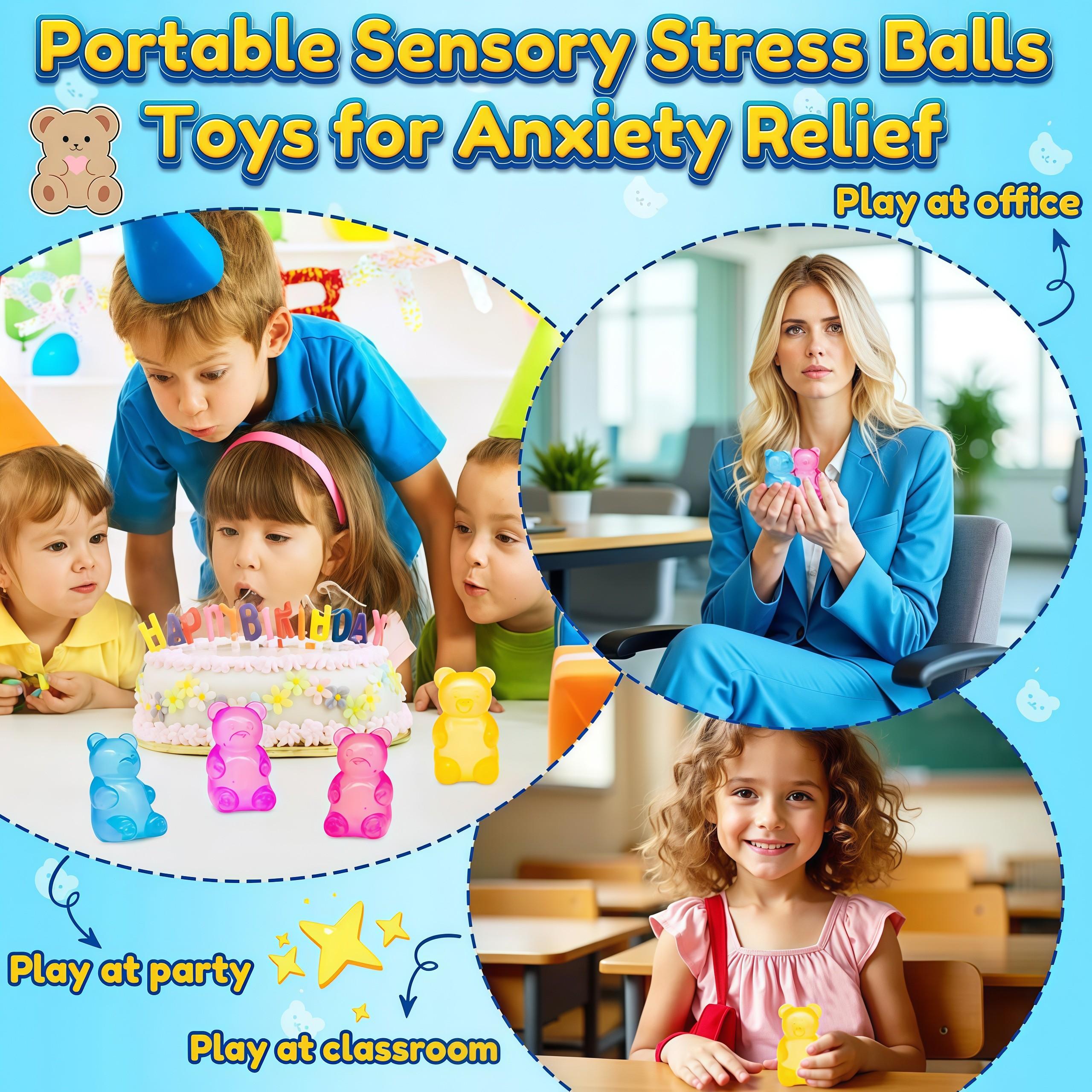 Gummy Bear Sensory Fidget Toys with Jelly-Like Filling, Soft Stress Relief, Anxiety Relief, Calming Fidget Toys for Kids Adults, Birthday Gifts, Party Favor Bag Filler