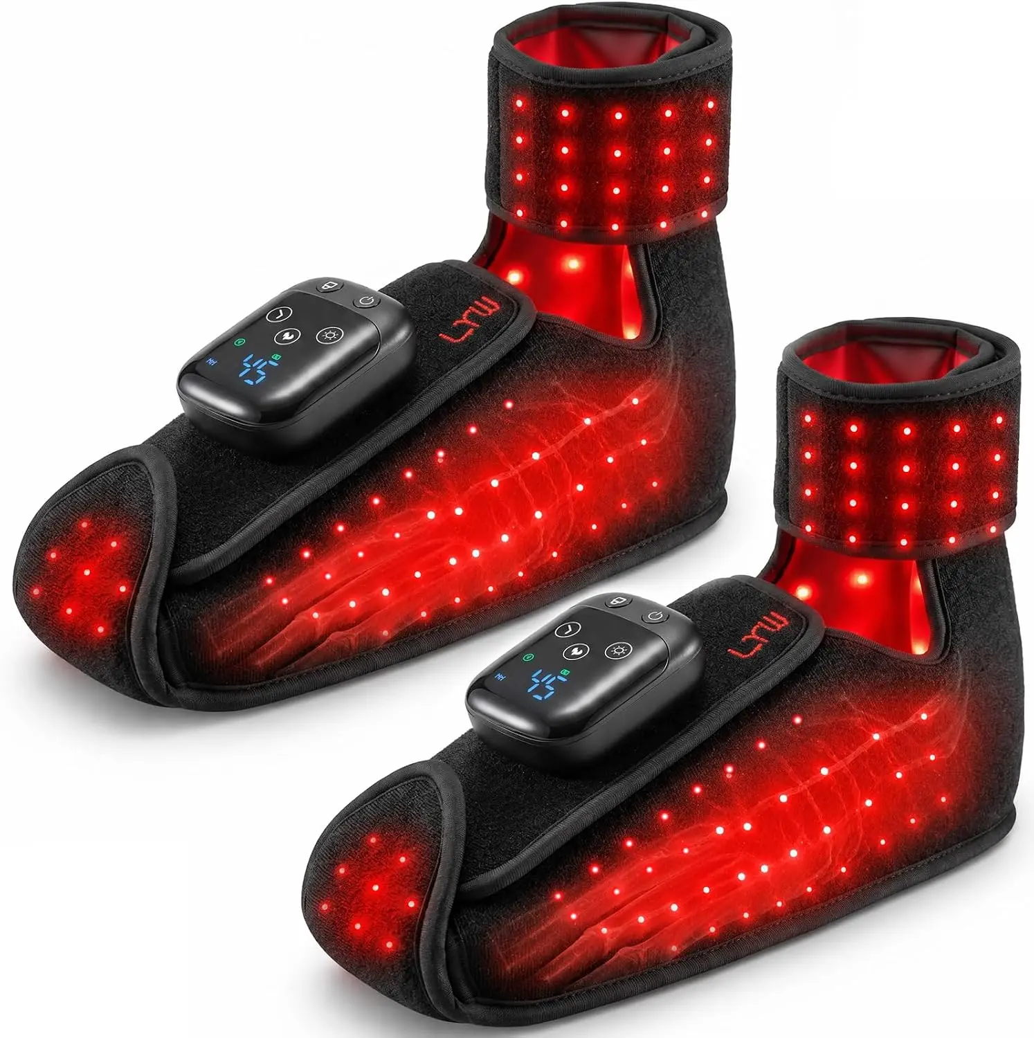 LTW Red Light Therapy for Feet, 101 Tri-Chip LEDs Infrared Light Therapy Foot Wrap with 660nm & 850nm, 3 Heat Levels, 5 Light Intensities with Pulse Mode, 5000mAh Cordless for Foot Ankle Heel(2 Pack)