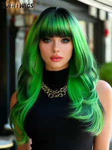 High-Quality 24 Inch Layered Colorful Wig with Bangs, Heat Resistant Synthetic Fiber, Women's Daily Carnival Party Halloween Cosplay, Synthetic Hair Wig