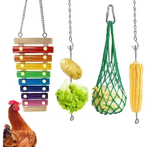 4 count Chicken Coop Toys-Chicken Xylophone  Chicken Veggies Fruit Skewers Lettuce String Bag Hanger Chicken  Holder for Hens Roosters Chicks