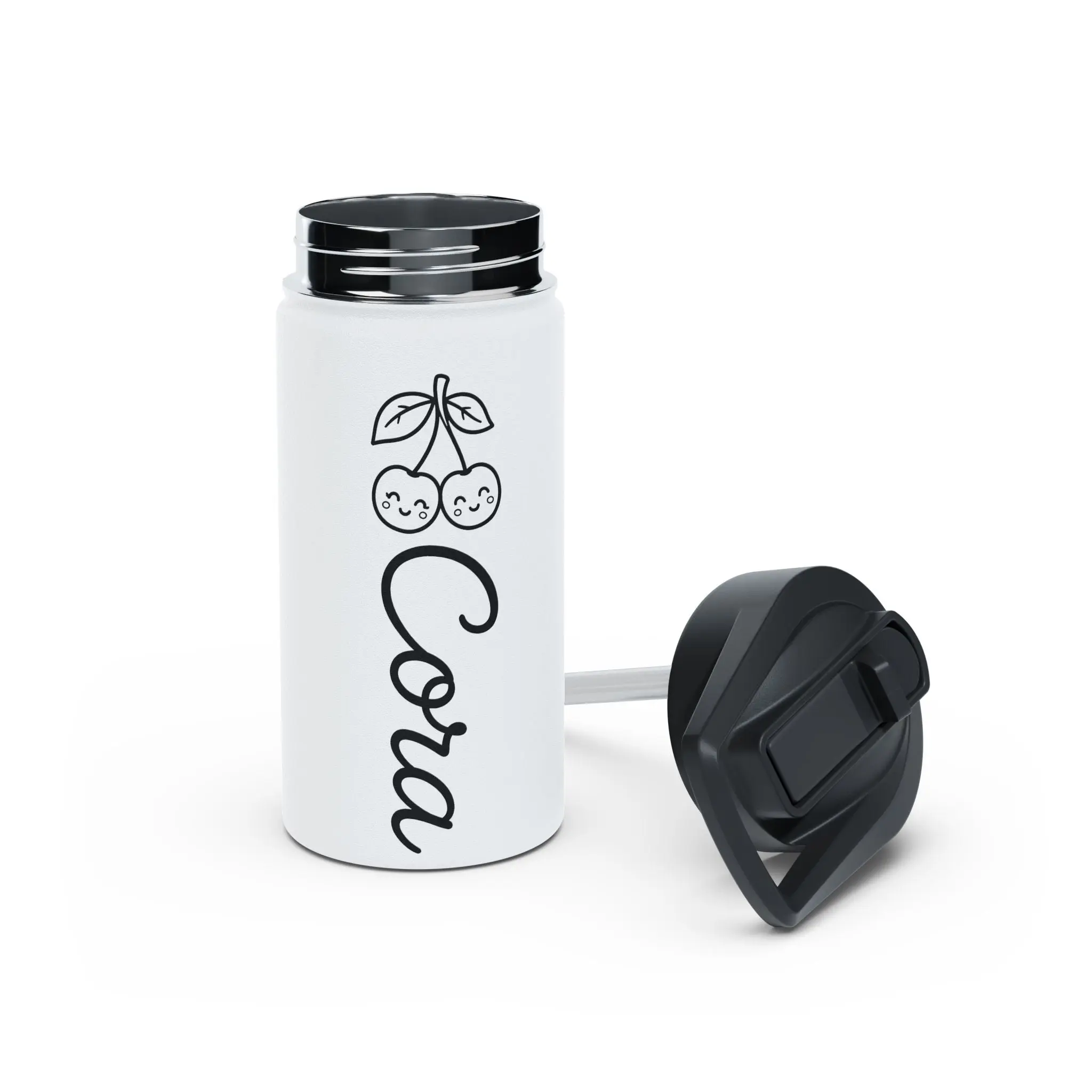 Personalized Cherry Water Bottle, Custom Name Kids Water Bottle, Girls School Bottle, Cute Back to School Gift