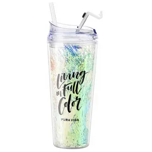 Insulated double walled Acrylic Travel Cup Tumbler with straw for Smoothie,Cocktail Beer,Soda,Fruit Juice
