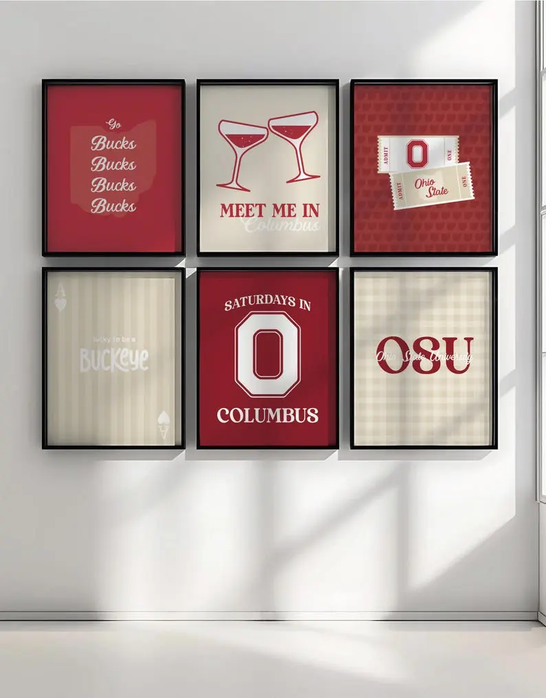 Ohio State University Wall Print, Buckeyes College Football Poster, Aesthetic Dorm Room Decor, OSU Sorority Gift, OSU Wall Art For Game Day Fans
