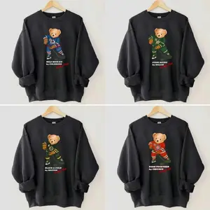 Vintage All Teams Hockey Club Black Sweatshirt, Retro Teddy Bear Collection for Hockey Fans, Cozy 90s Style Crewneck Pullover, Unisex Winter Game Day Apparel