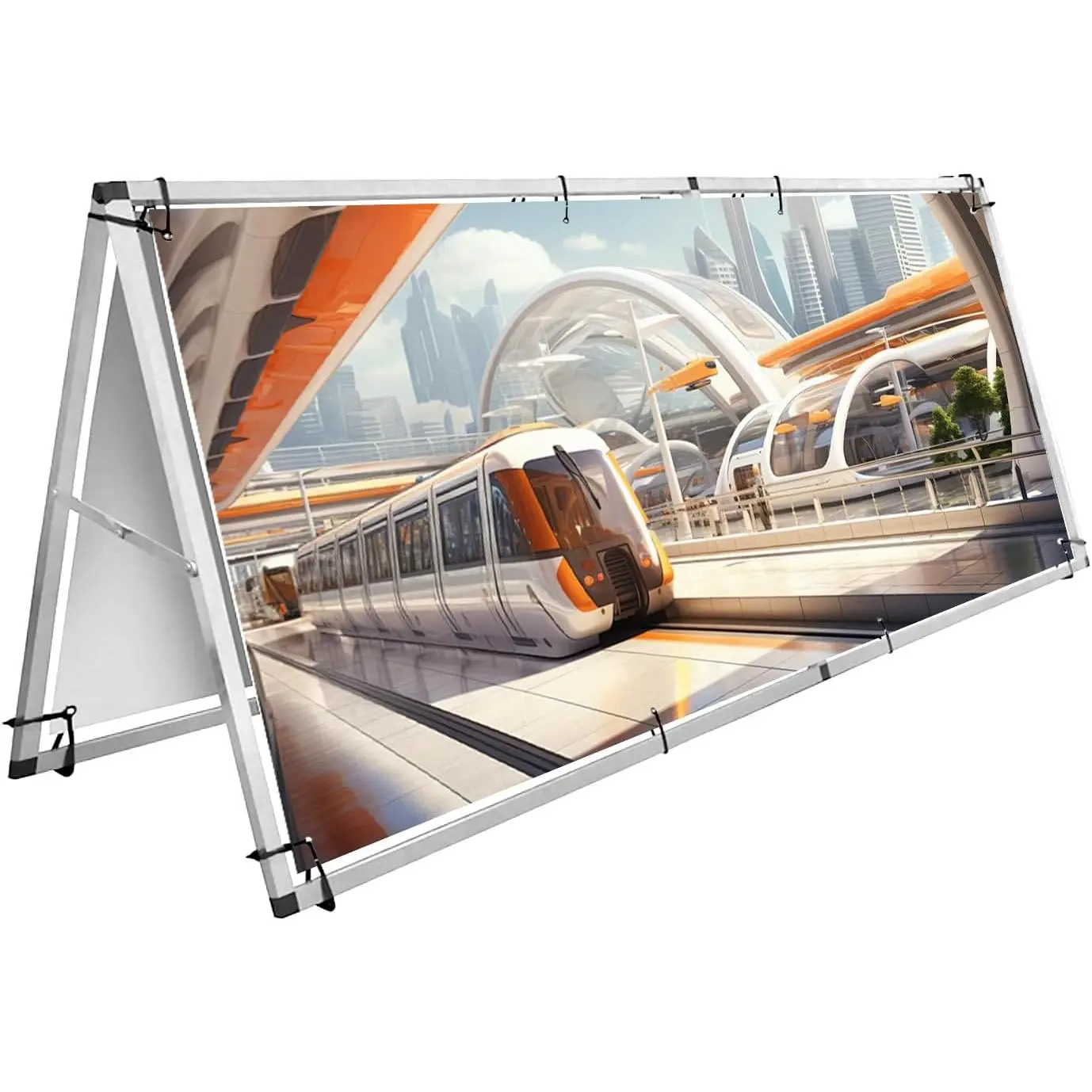 Horizontal Banner Stand, 3 x 7ft A-frame Outdoor Banner Holder,  Banner Frame, Lightweight and Portable, Easy Tool-Free Setup