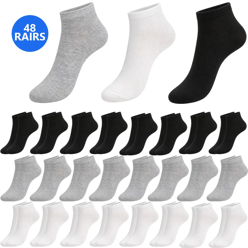 Men's Low Cut Ankle Socks Bulk Pack (48 Pairs) - Plain Polyester Athletic Socks, Soft Polyester Feels Gentle on Skin, Cooler Foot, Non-Abrasive, Breathable, Lightweight, Snug Fit, Sweat-Wicking for Running, Casual Daily Wear, Sneaker-Compatible