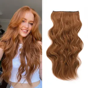 [QBEAUTY]  Blonde/Brown/Red  Clip- in Synthetic Hair Extensions Long Wavy 4PCS Thick Hairpieces  Double Weft Natural Hair Extensions for Women New Upgraded Lace Weft  Same Amount Of Full Hair With Lighter Weight All Day Comfort