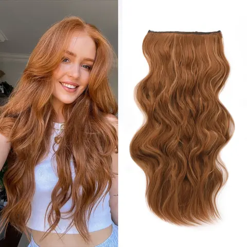 #SummerVibes QBEAUTY Women's Clip-in Synthetic Hair Extensions for Adults, 4PCS 190g 24in Wavy Thick Pieces, Double Weft Lace Weft, Color Crush Blonde/Brown/Red, Synthetic Soft Hairpieces, Lightweight All Day Comfort, Gift Box Included