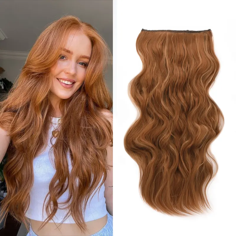 #SummerVibes QBEAUTY Women's Clip-in Synthetic Hair Extensions for Adults, 4PCS 190g 24in Wavy Thick Pieces, Double Weft Lace Weft, Color Crush Blonde/Brown/Red, Synthetic Soft Hairpieces, Lightweight All Day Comfort, Gift Box Included