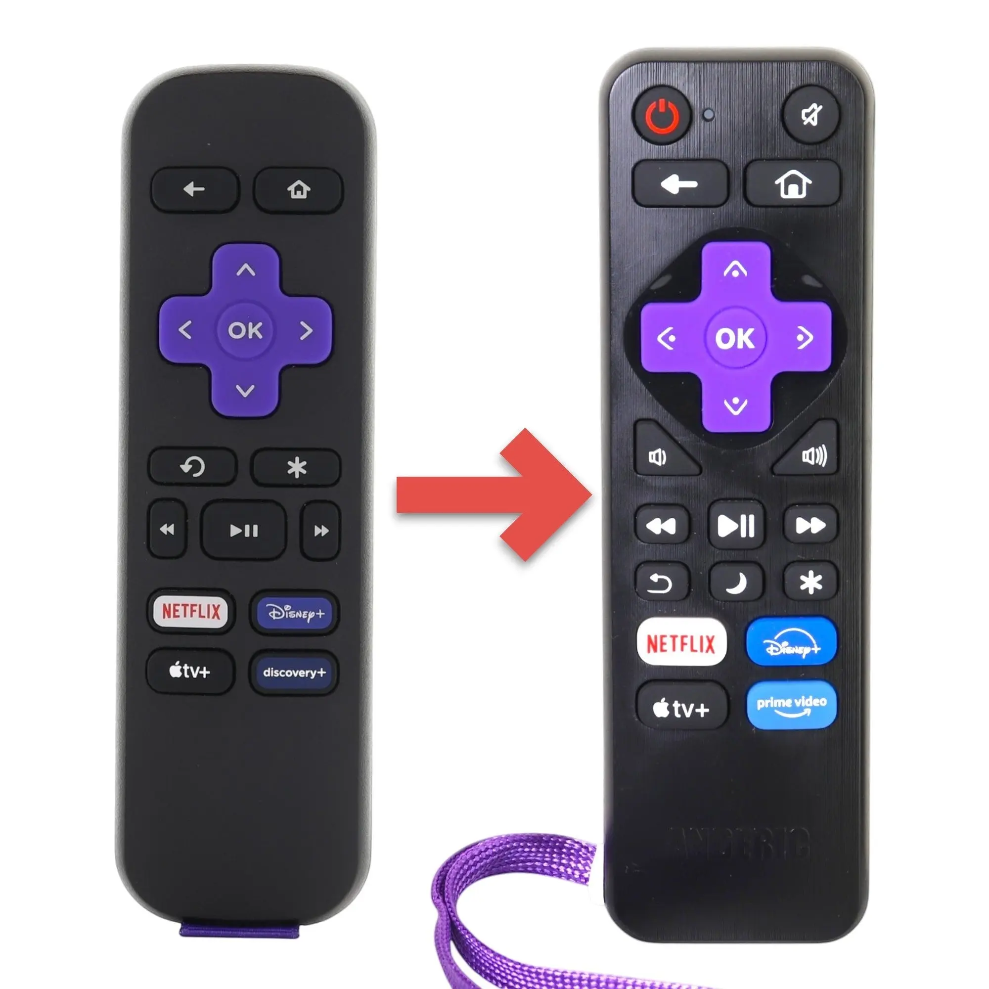 Dan's Originals for Roku RC-ALIR EXPRESS Streaming Remote Control | Netflix | Disney+ | Apple TV+ | Discovery+ - 3226001237