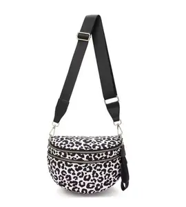 Waterproof Nylon Checkered Belt Bag with Adjustable Strap Crossbody Sling Leopard Print Spacious Interior Secure Zipper Closure