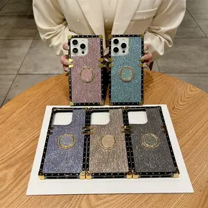 Glitter Water Ripple Pattern Phone Case with Ring Holder, Square Frame Phone Protective Cover, Phone Accessories Compatible with iPhone 11 12 13 14 15, Shockproof