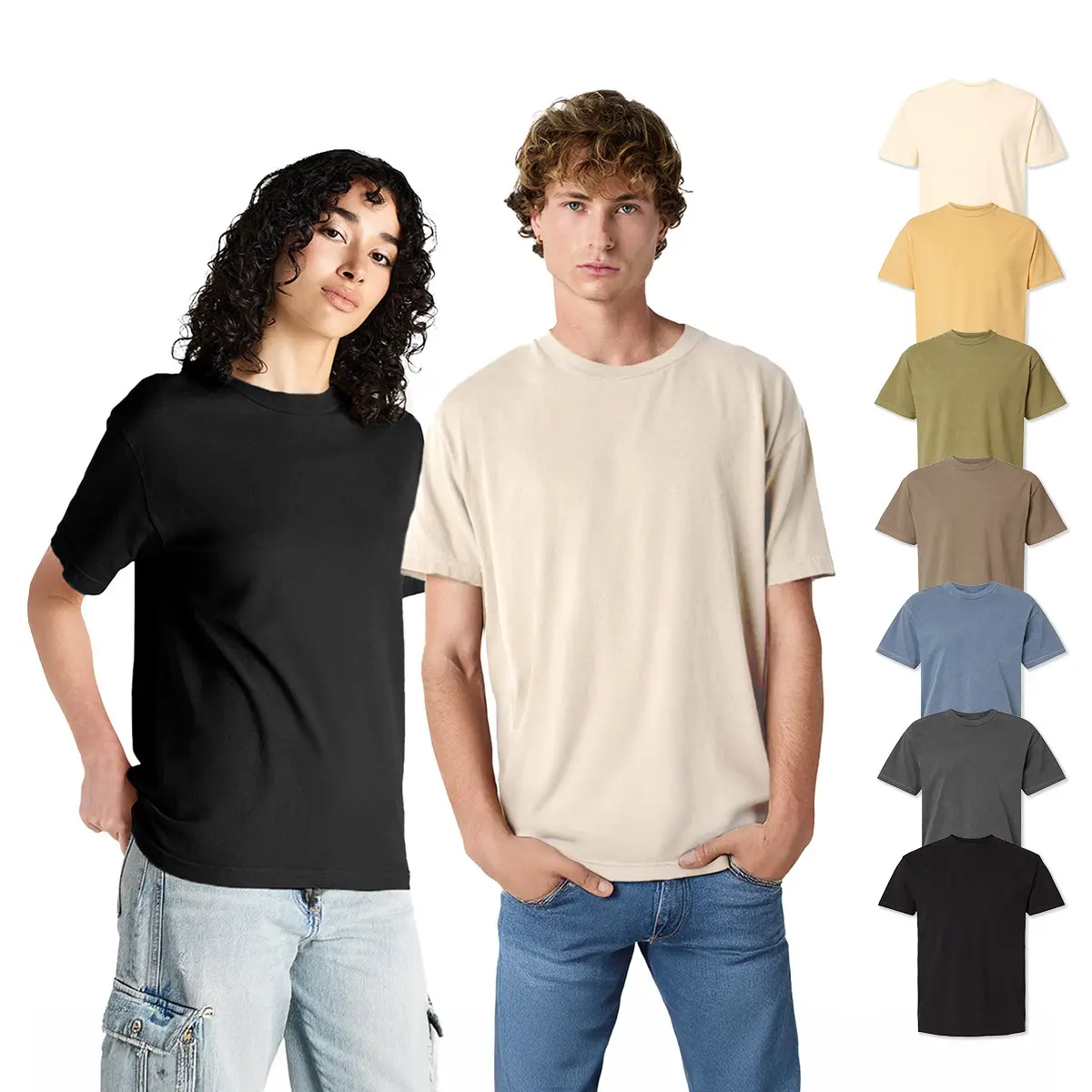 American Apparel Garment-Dyed Unisex T-Shirt, Multi Pack Crew Neck Heavyweight Cotton Tees for Women & Men, Bulk Unisex Relaxed Fit Undershirts - 7 Different Colors