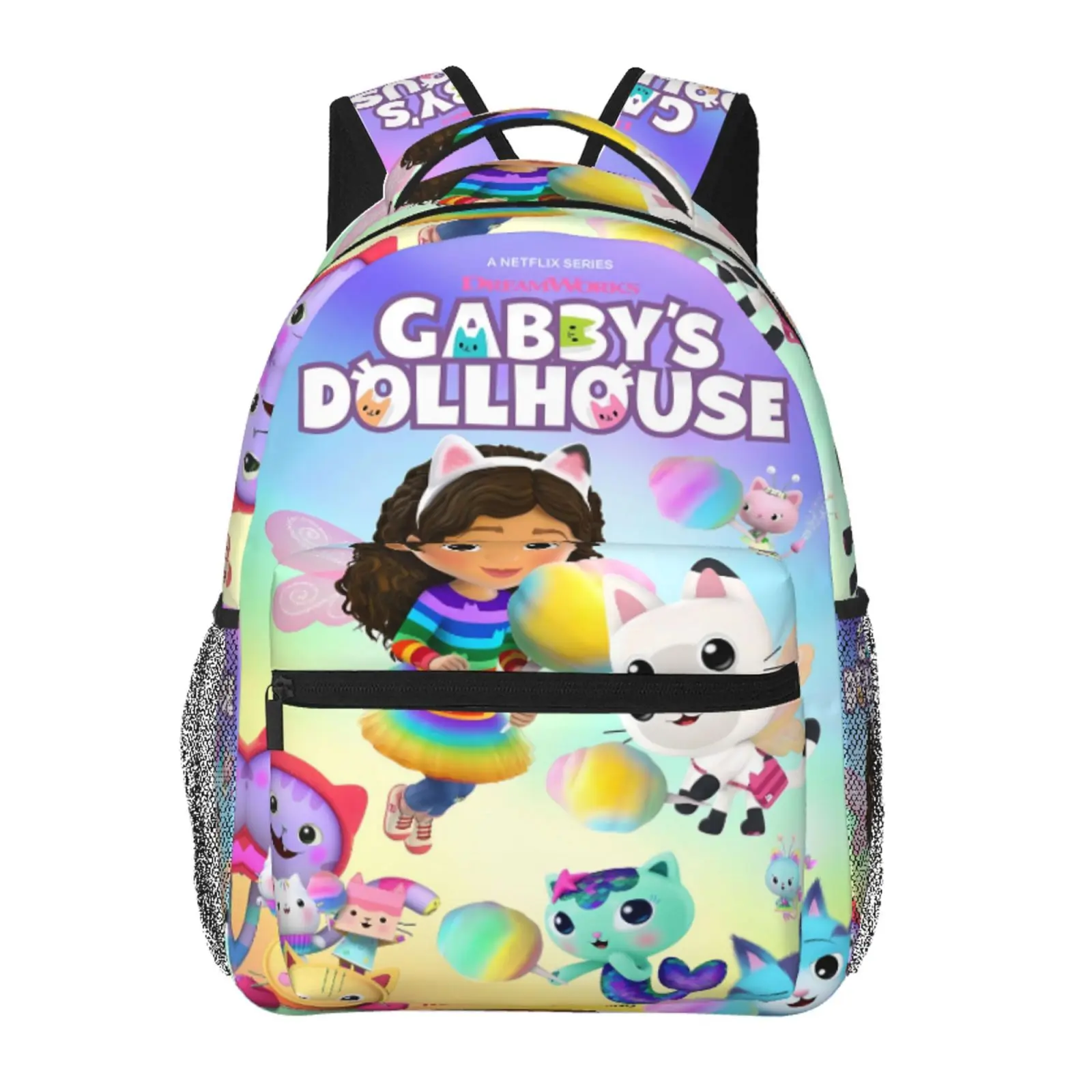 Gabby's Dollhouse Vertical All-Over Print Backpack Large Capacity Gabby's Dollhouse Vertical Outdoor Daypack for Hiking Field Trips Daily Commute, Cartoon Casual Gabby's Dollhouse Vertical Merch Laptop School Bag for Teens Adults & Gift Giving