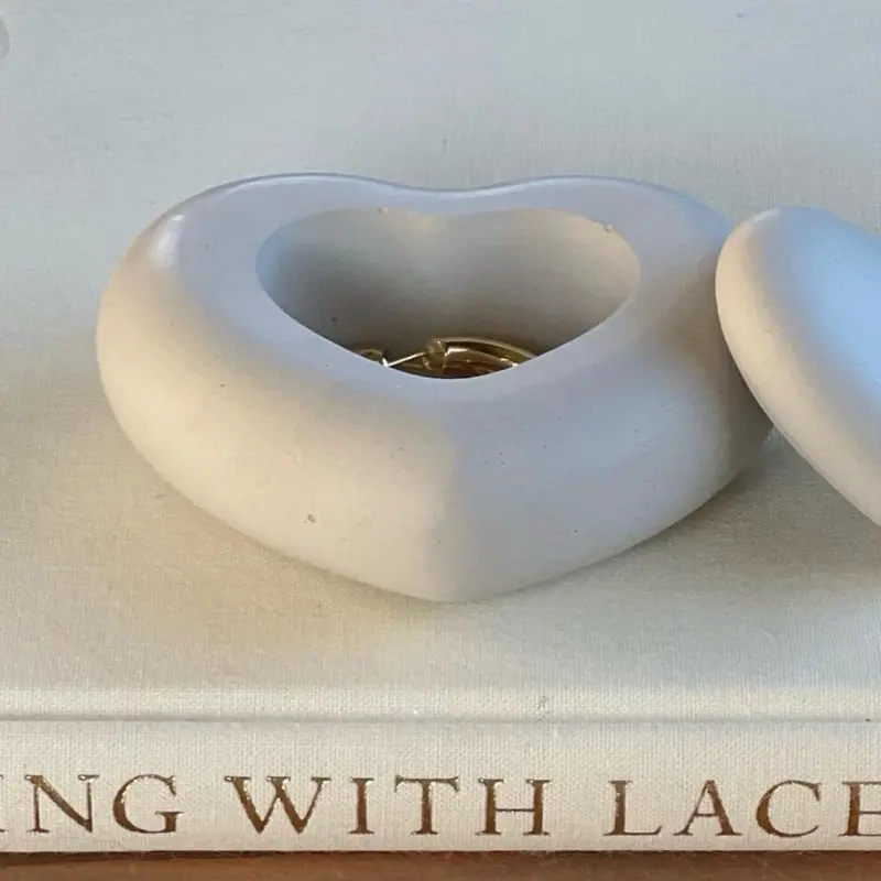 Heart Shaped Candle Holder & Jewelry Dish | Concrete & Stone Storage | Minimalist Home Decor | Valentine's Day Gift Ornaments