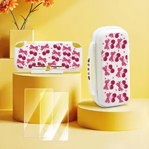 Portable Storage Bag & Protective Case & 2 Tempered Films, 3 in 1 Accessory Set for Switch, Console Accessories for Family and Friends, Zipper Pouches