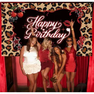 Red Cheetah Print Backdrop Birthday Party Decorations, Y2K Cherry Leopard 3 x 5Ft Polyester Fabric Background Banner for Big Mama Women Girl Night