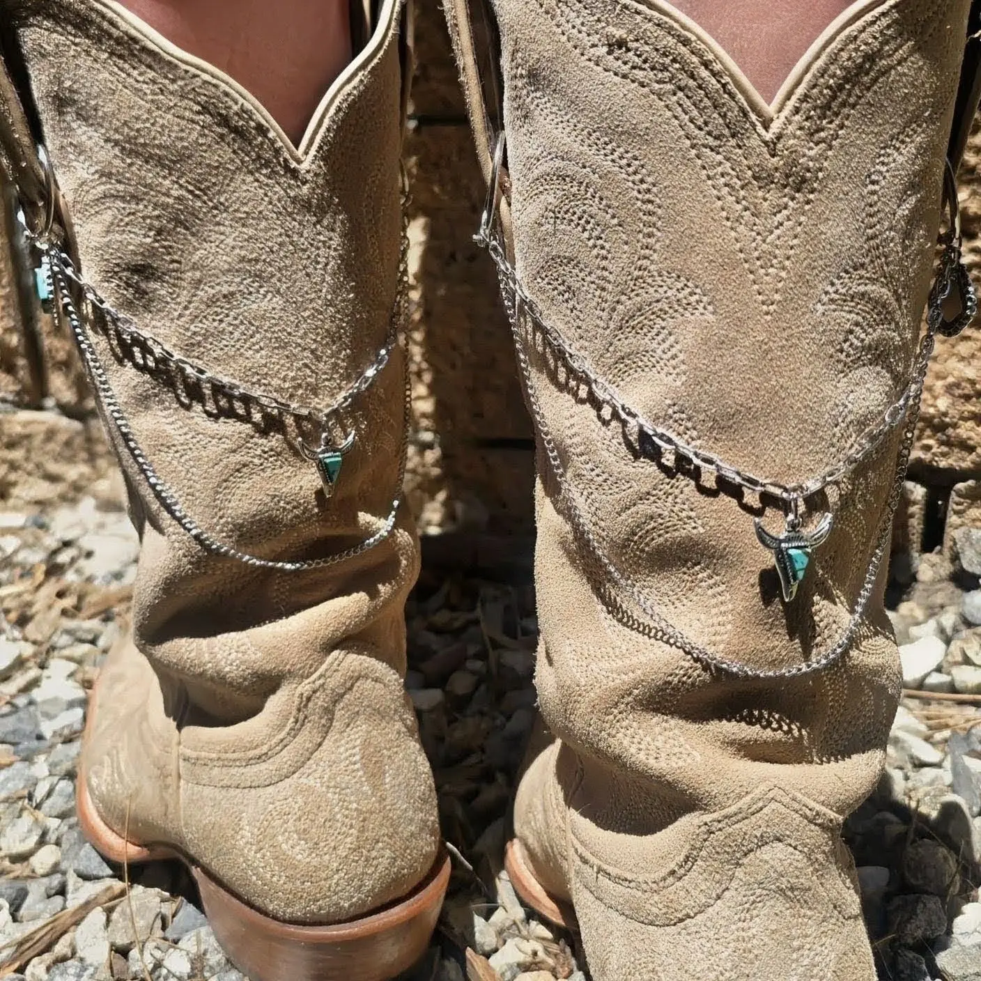 Western Boot Chain Charms - Silver Chain Cowboy Shoe Wrap