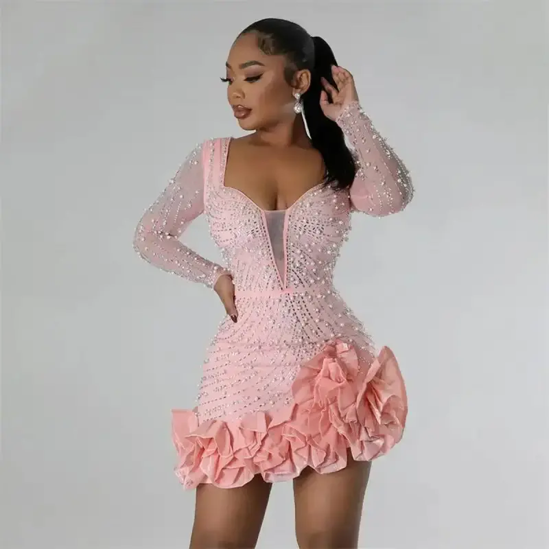 women's pink holiday dress Wedtrend Women Sparkly Pink Homecoming Dress Tight Short Party Dress Halter  Sequins Hollow Out Cocktail Dress – WEDTREND main image 0