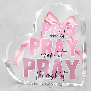 Pink Desk Decor, Bow Acrylic Heart Sign Decor Bathroom Bedroom, Christian Gift for Coworkers, Friends and Family