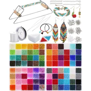 Bead Loom Kit for Adults 48000 Pcs Beading Loom Supplies with 96 Color 2 mm Glass Seed Bead Bracelets Valentine's Day Gifts Jewelry Earring Making Tools Gifts for Women DIY Craft