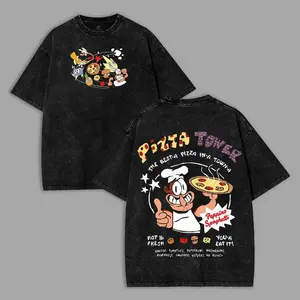 Pizza Tower Indie Game Washed Tshirt 2 Sided Cotton Unisex Graphic Tee for Men Women Casual Streetwear Black Tee shirt gaming NI1 JZU