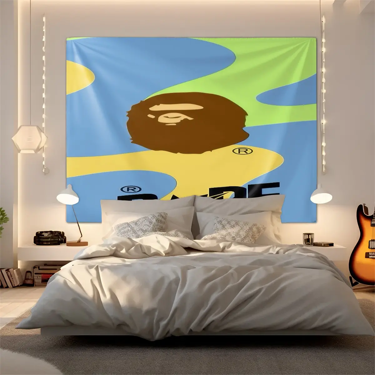 Camouflage Ape Head Pattern Single-Sided Printed Durable Decorative Tapestry, Tapestry Wall Hanging, Fashionable Room Flag, Unique Wall Art In Living Room And Bedroom, Home Bedroom Decor, Suitable As a Gift
