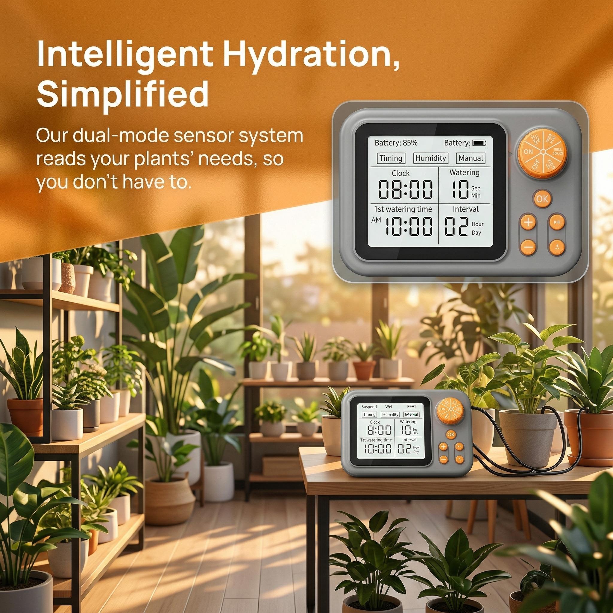 Large Display Automatic Plant Waterer Indoor for Pot Plants,Cycle & Soak Mode Vacation Self Watering Drip Irrigation System Device Kit Office Patio Greenhouse Grow Tent Water 10-15 Plants