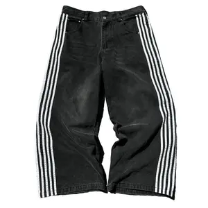 Men Wide Leg Denim Pants Casual Stripe Print Loose Jeans Trousers for Streetwear casual comfy Fashion Cotton