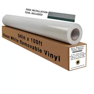 Eco-Solvent Print Media Gloss White Removable Vinyl Floor Wrap 54in x 100ft with Free Squeegee for Weddings Dance Floors Event Space
