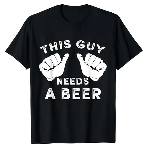 Men's Funny T-Shirt with 'This Guy Needs A Beer' Graphic, Lightweight Cotton Tee, Casual Unisex Top for Summer Golf Gifts, Shortsleeve, Round Neck, Funny Shirts, Plain, Birthday Gifts For Bf, Bow, Tshirt, Funny Graphic Tee