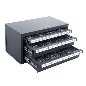 VEVOR Q235 Steel Drill Bit Dispenser Cabinet, ET3-A 3-Drawer Stackable Unit with Ball Bearings & Widened Grips, 1/16"-1/2" Capacity Organizer with Labels for Tool Storage, Ball Bearing