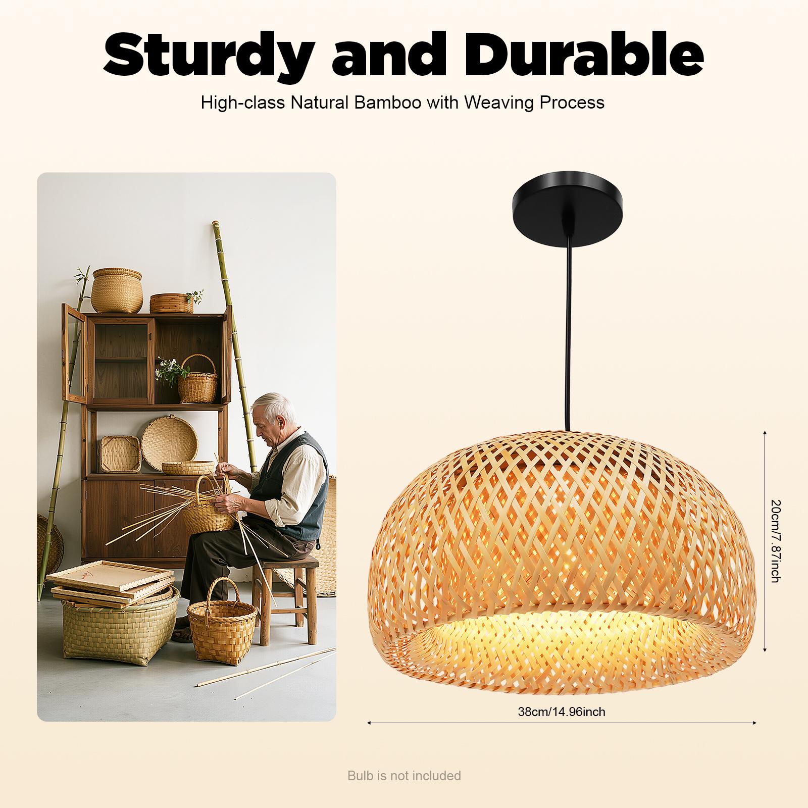 Natural Bamboo Handwoven Pendant Light Adjustable Height for Sloped Ceilings 110V E26 Bulb Not Included Rustic Farmhouse Chandelier 38cm Diameter 20cm Height Natural Bamboo Handwoven Pendant Light Adjustable Height for Sloped Ceilings 110V E26 Bulb Not Included Rustic Farmhouse Chandelier 38cm Diameter 20cm Height