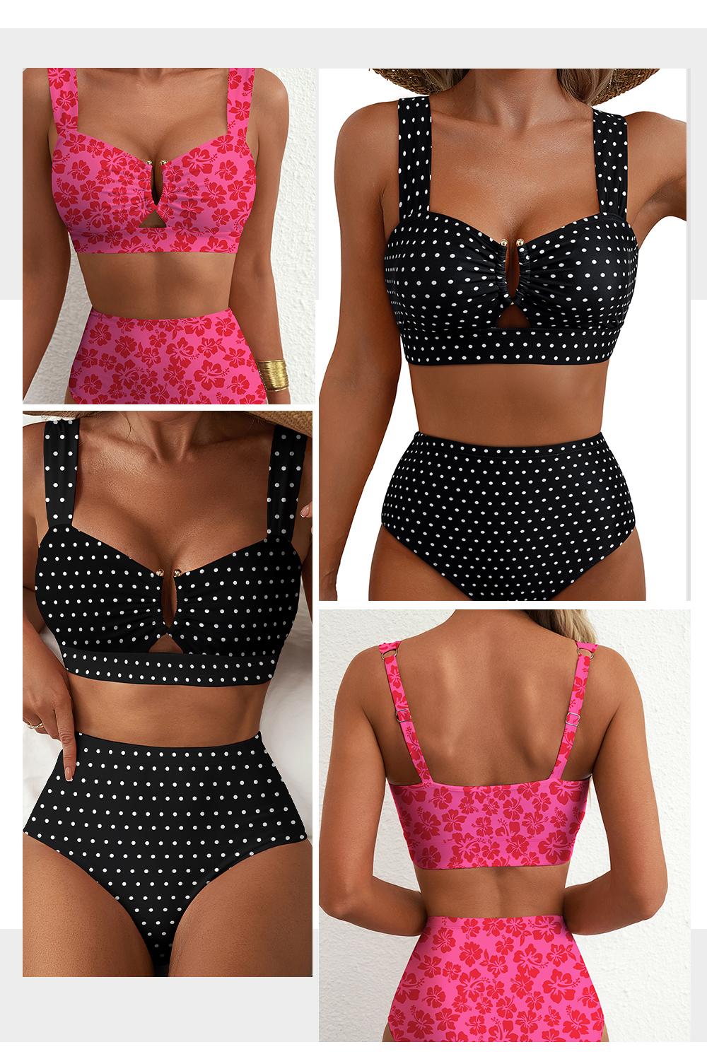 Aleumdr Women's 2 Piece U Wire Cutout Bikini Sets Floral Print High Waisted Swimsuit 2026 Summer Beach Swim Bathing Suit