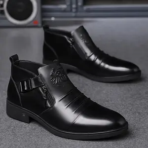 Men's Classic Oxford and Derby Style Ankle Boots, PU Upper, Lining and Insole - Rubber Sole, Elegant British Fashion Pure Black Formal Shoes, Suitable for Business, Casual, and Party Wear Boy Footwear Designer Closed Comfort Office Decor Sweat Bedroom