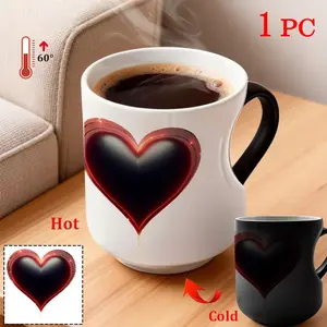 Radiant Love ceramic heart-shaped cup, Mug, decorated with shiny red glaze and sparkling ornaments, featuring a color-changing design that can be warm or cool. Perfect as a gift for Valentine's Day
