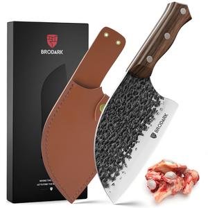 Brodark Serbian Chef Knife Bundle - Small Meat Cleaver with Leather Sheath High Carbon Stainless Steel Meat Knives Heavy Duty Blade Sleeves For Home Outdoor &Camping Outdoorfun