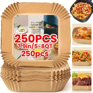 250pcs Air Fryer Paper Liners, 7.9inch Square Parchment Paper, Air Fryer Liner Disposable for Microwave, Non-Stick Air Fryer Liners Square Free of Bleach