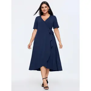 BLOOMCHIC Womens Plus Size Stretchy Wrap Side-Tie Midi Dress [M-6X]2026 Summer Vibes Swimweek